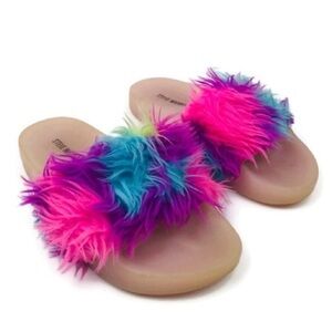 Steve madden‎ girls slip on shoesFaux fur top pink purple & blue pink shoes Sz 3